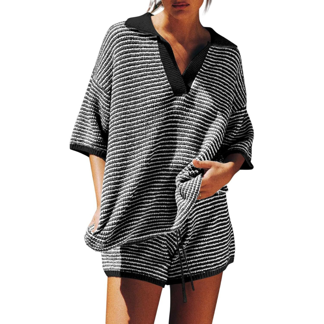 Relaxed Fit Striped Knit Summer Outfit Set