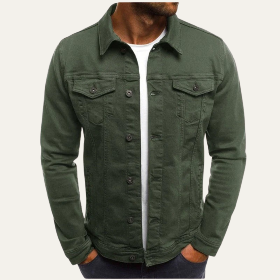Men's Leather Look Button Jacket with Stand Collar