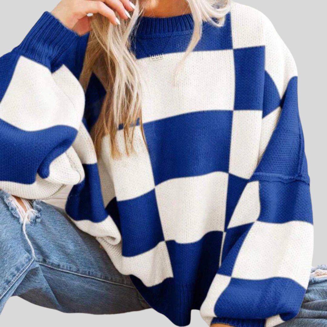 Comfy Plaid Crew Neck Long Sleeve Sweater