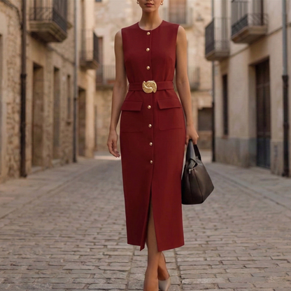 Casual Summer Belted Midi Dress for Women - OutfitLondon