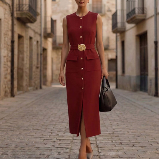 Casual Summer Belted Midi Dress for Women - OutfitLondon