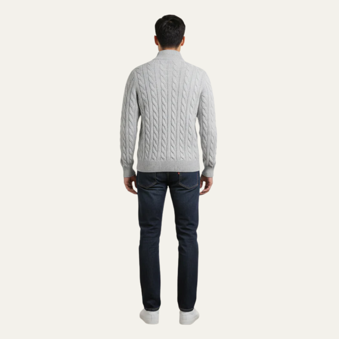 Classic Quarter Zip Fitted Knit Sweater