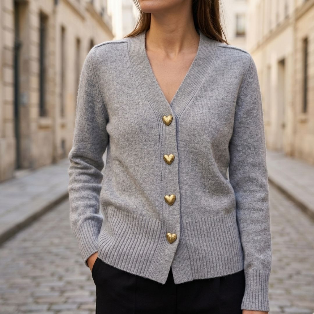 Women's Soft V-Neck Cardigan Sweater with Heart Button