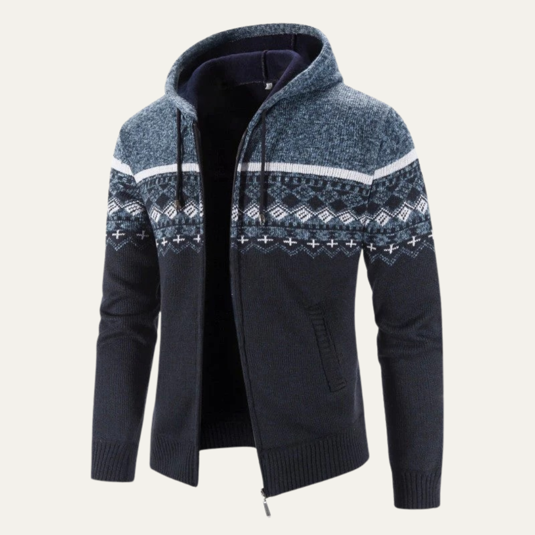 Men's Stripe Quilted Hoodie Zip Up Jacket