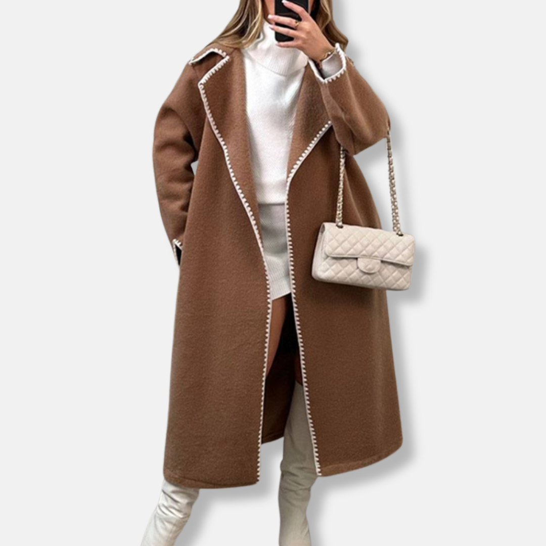 Warm Women's Oversized Wool Coat with Notched Collar