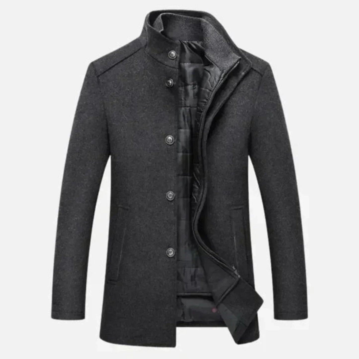 Vintage Mens Long Trench Coat with High Collar