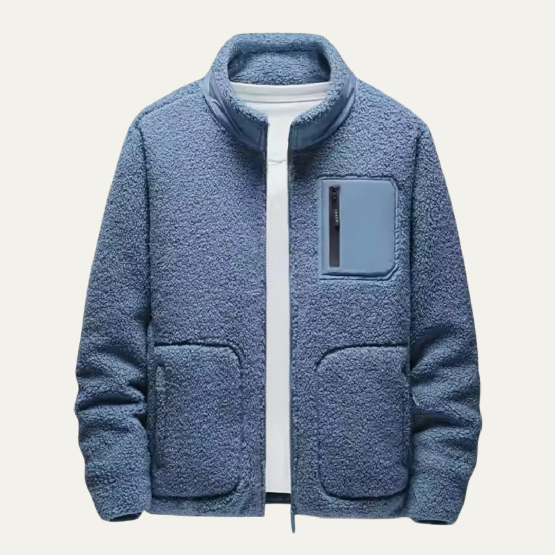 Warm Mens Fleece Coat with Contrast Pocket
