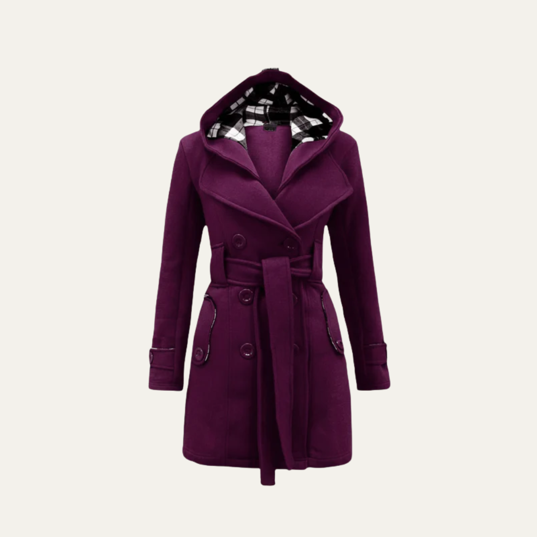 Warm Women's Hooded Wool Trench Coat