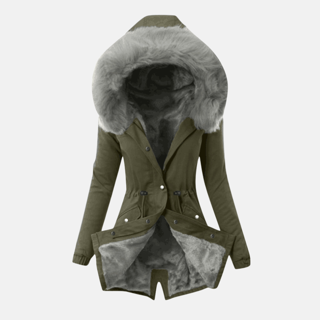 Fitted Women's Coat with Hood and Pockets