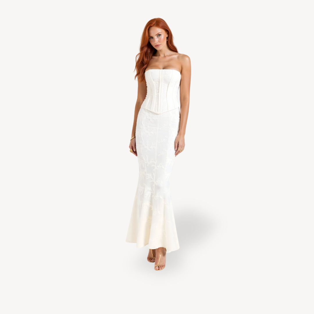 Sleeveless Corset Evening Gown Lace Dress - OutfitLondon