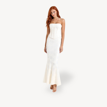Sleeveless Corset Evening Gown Lace Dress - OutfitLondon