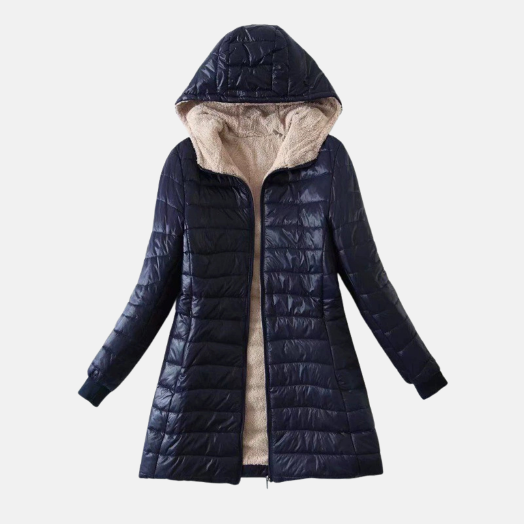 Warm Quilted Puffer Jacket with Hood and Soft Lining