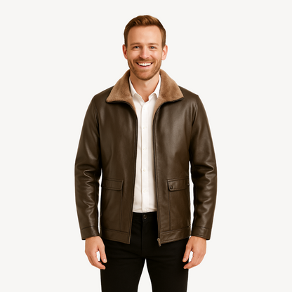Synthetic Leather Mens Jacket with Warm Fleece Inside - OutfitLondon