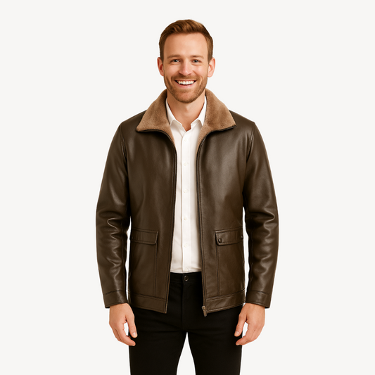 Synthetic Leather Mens Jacket with Warm Fleece Inside - OutfitLondon
