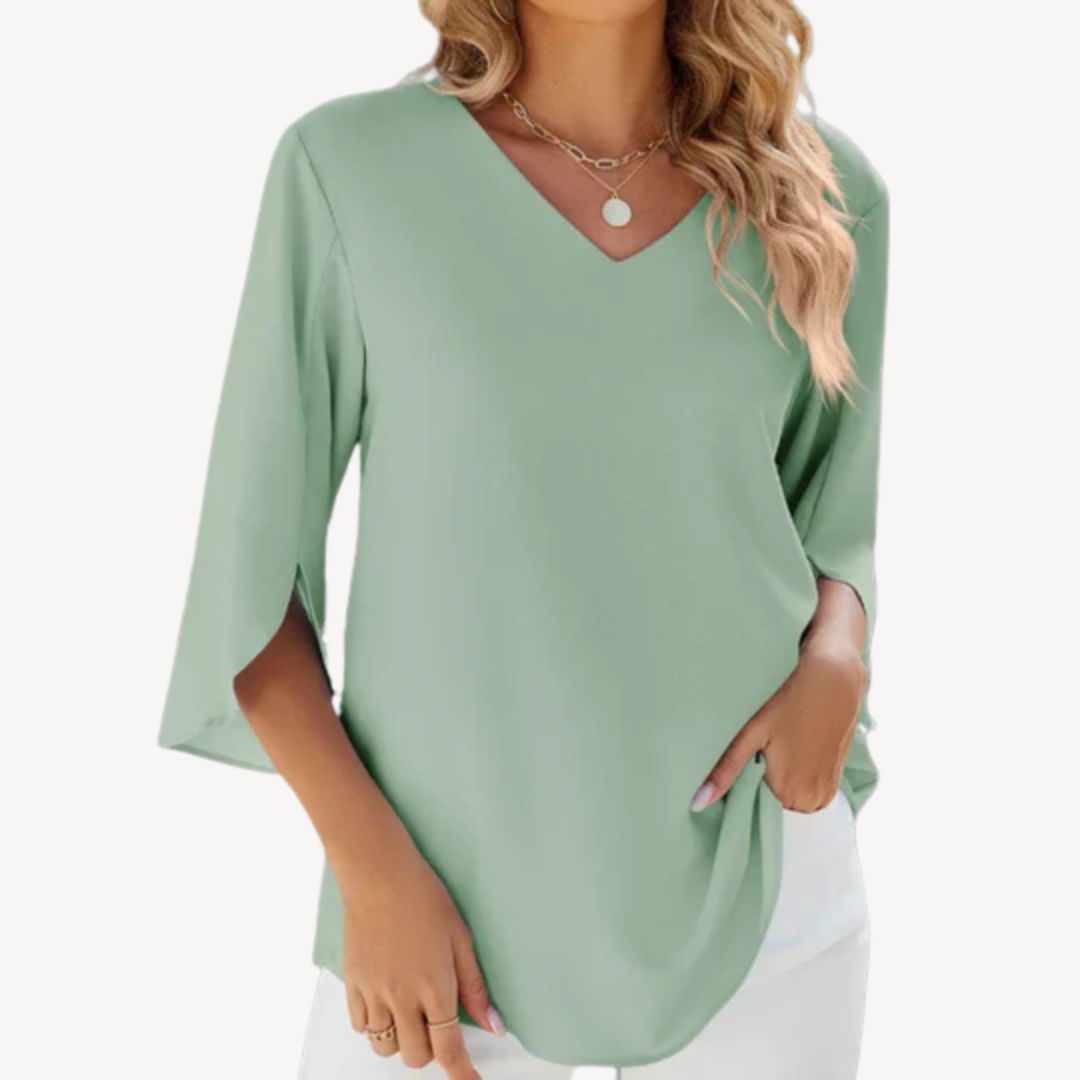 Relaxed Fit V Neck Women's Blouse - OutfitLondon