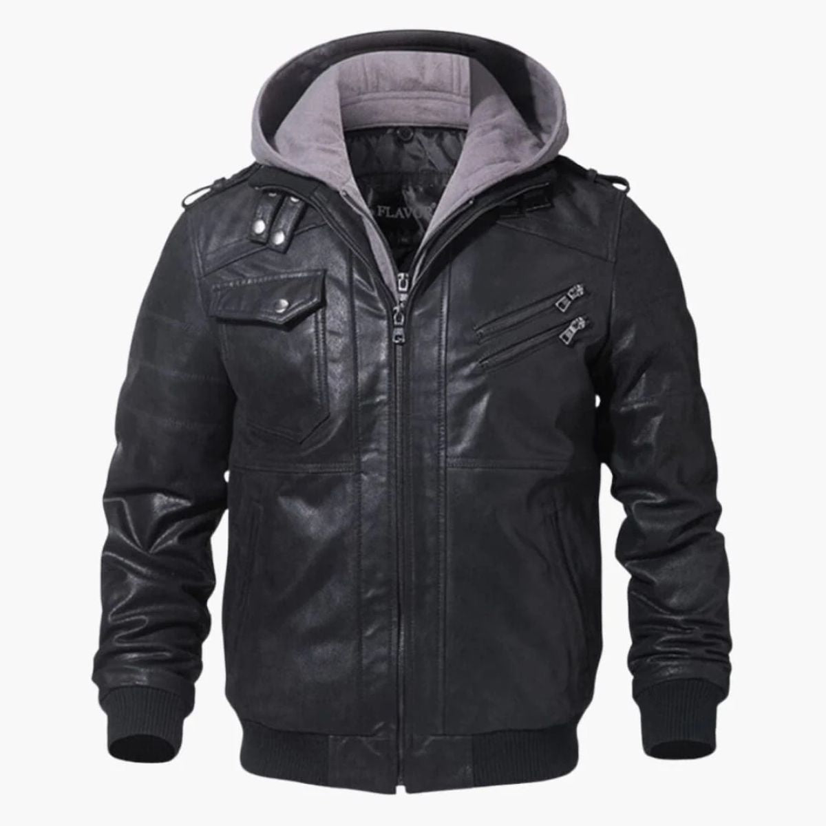Premium Leather Men's Hooded Bomber Jacket