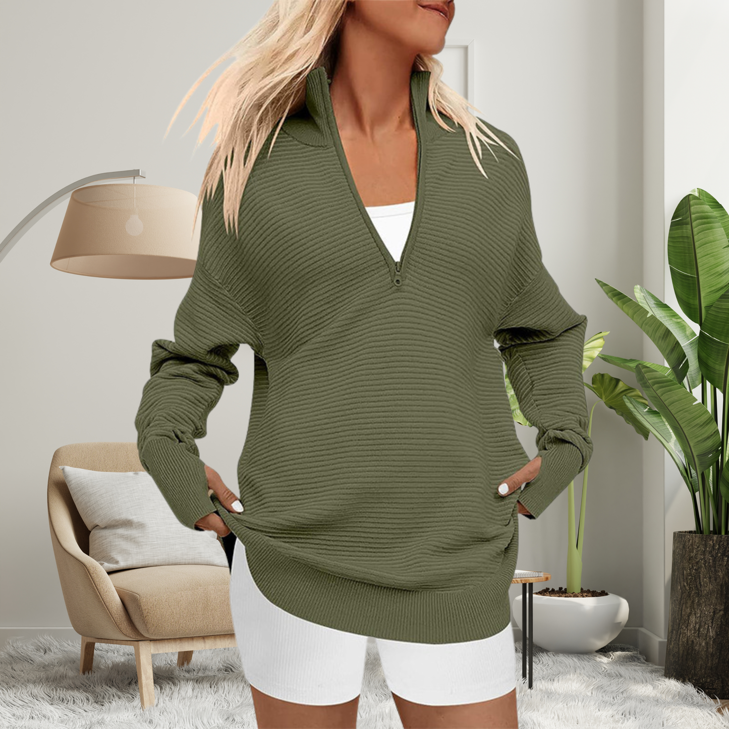 Soft Quarter Zip Long Sleeve Winter Sweater