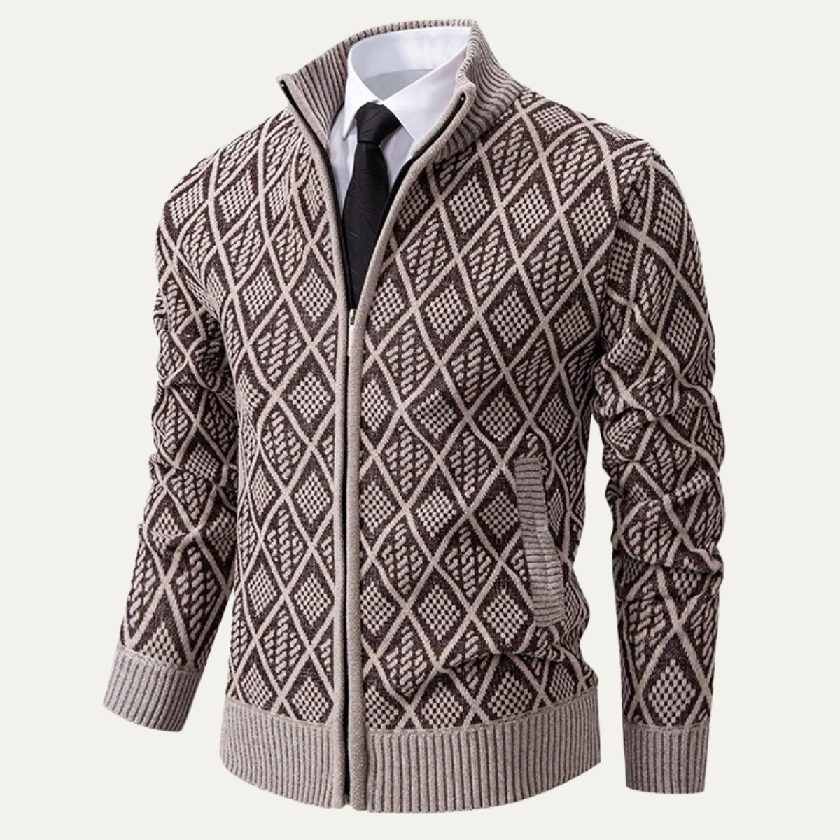 Stylish Men's Zip Up Knit Patterned Jacket