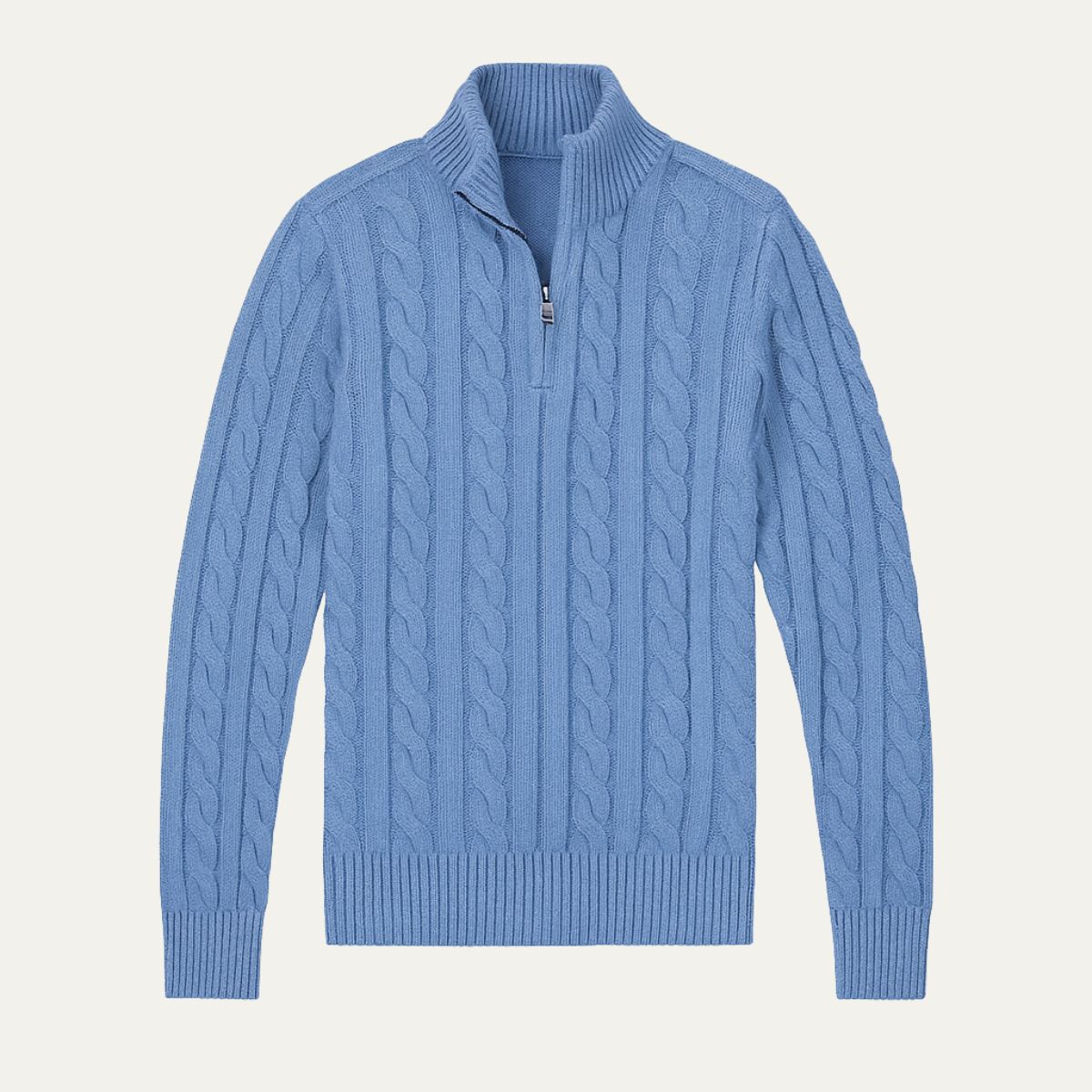 Men's Crew Neck Quarter Zip Wool Sweater