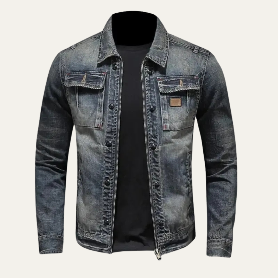 Ripped Vintage Style Denim Jacket for Men