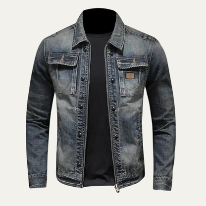 Ripped Vintage Style Denim Jacket for Men