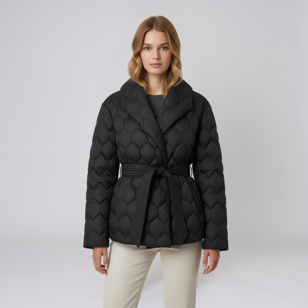 Warm Women's Down Parka Jacket with Belt