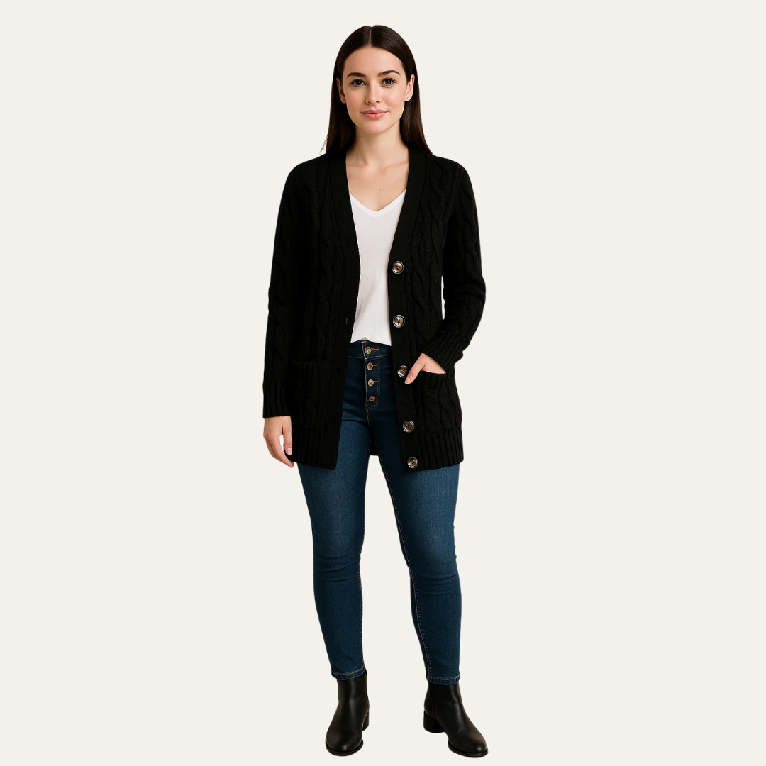 Ladies Traditional Crew Neck Cardigan Sweater