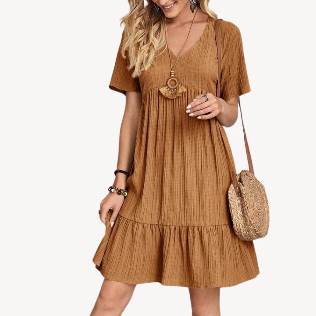 Casual V-Neck Floral Cotton Dress for Women - OutfitLondon