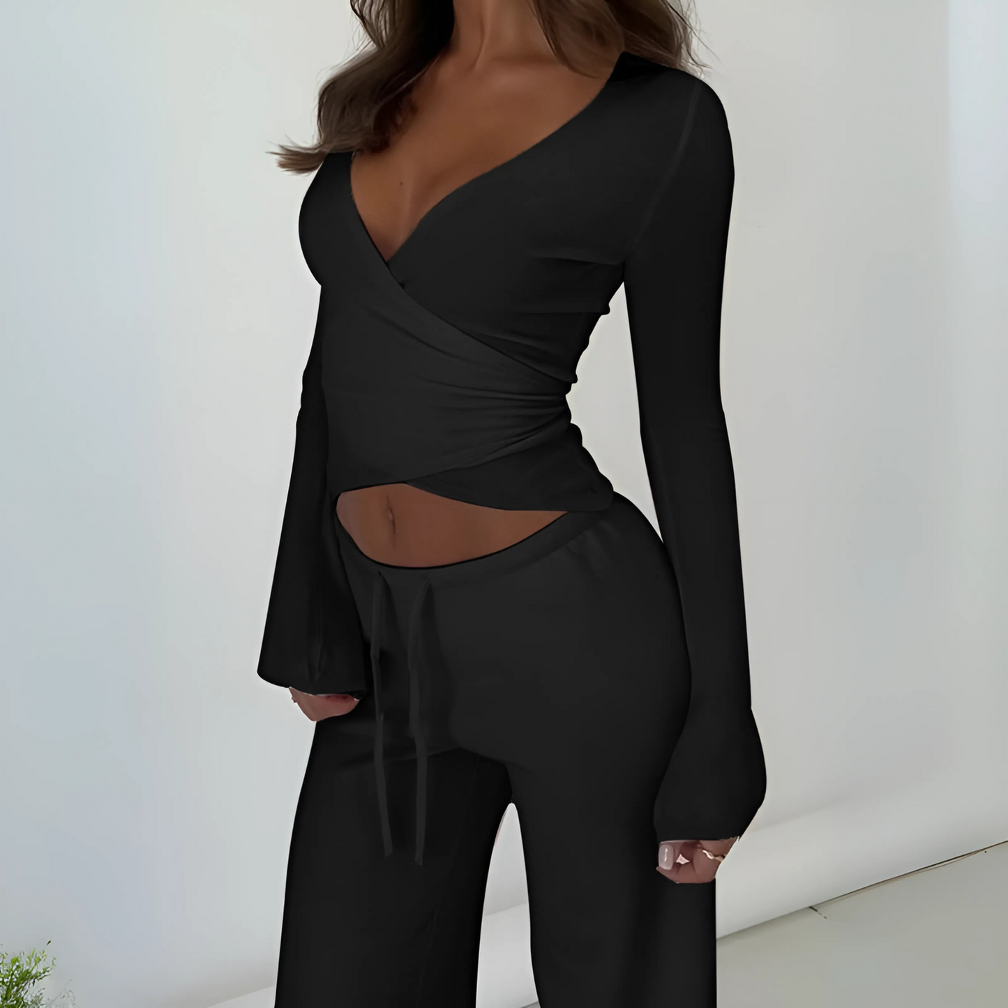 Elegant V Neck Long Sleeve Pantsuit Set