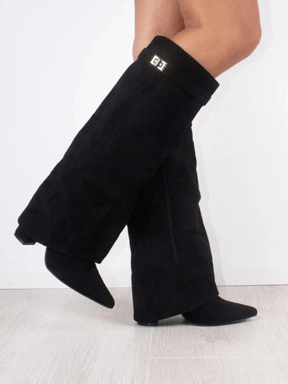 Women's Leather Thigh High Boots with Buckle