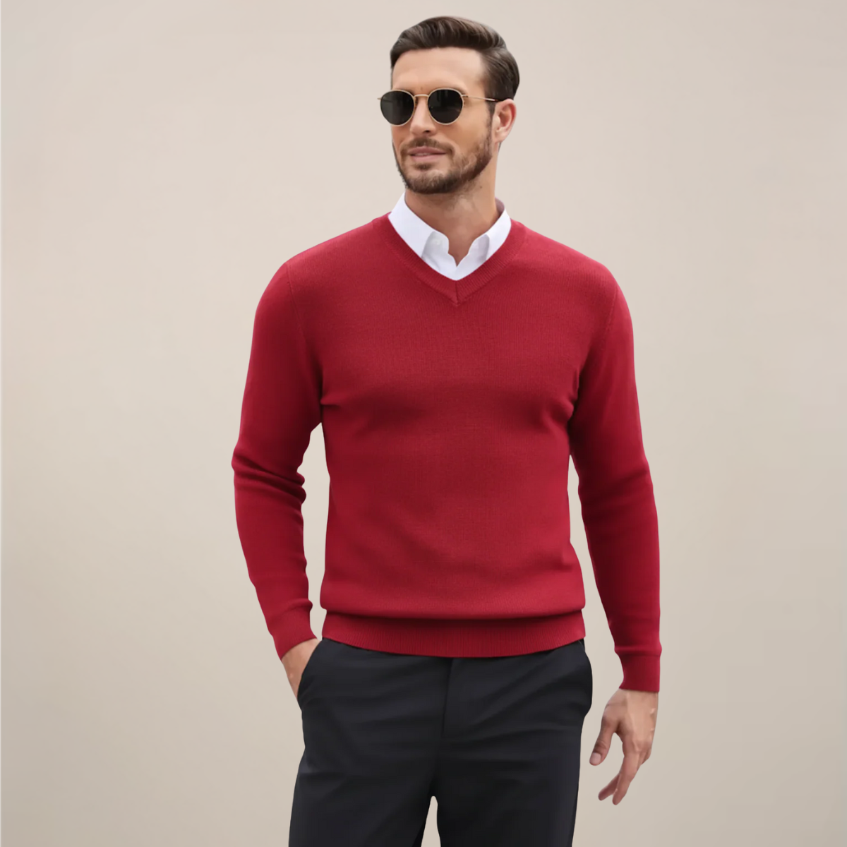 Men's Simple V-Neck Winter Sweater