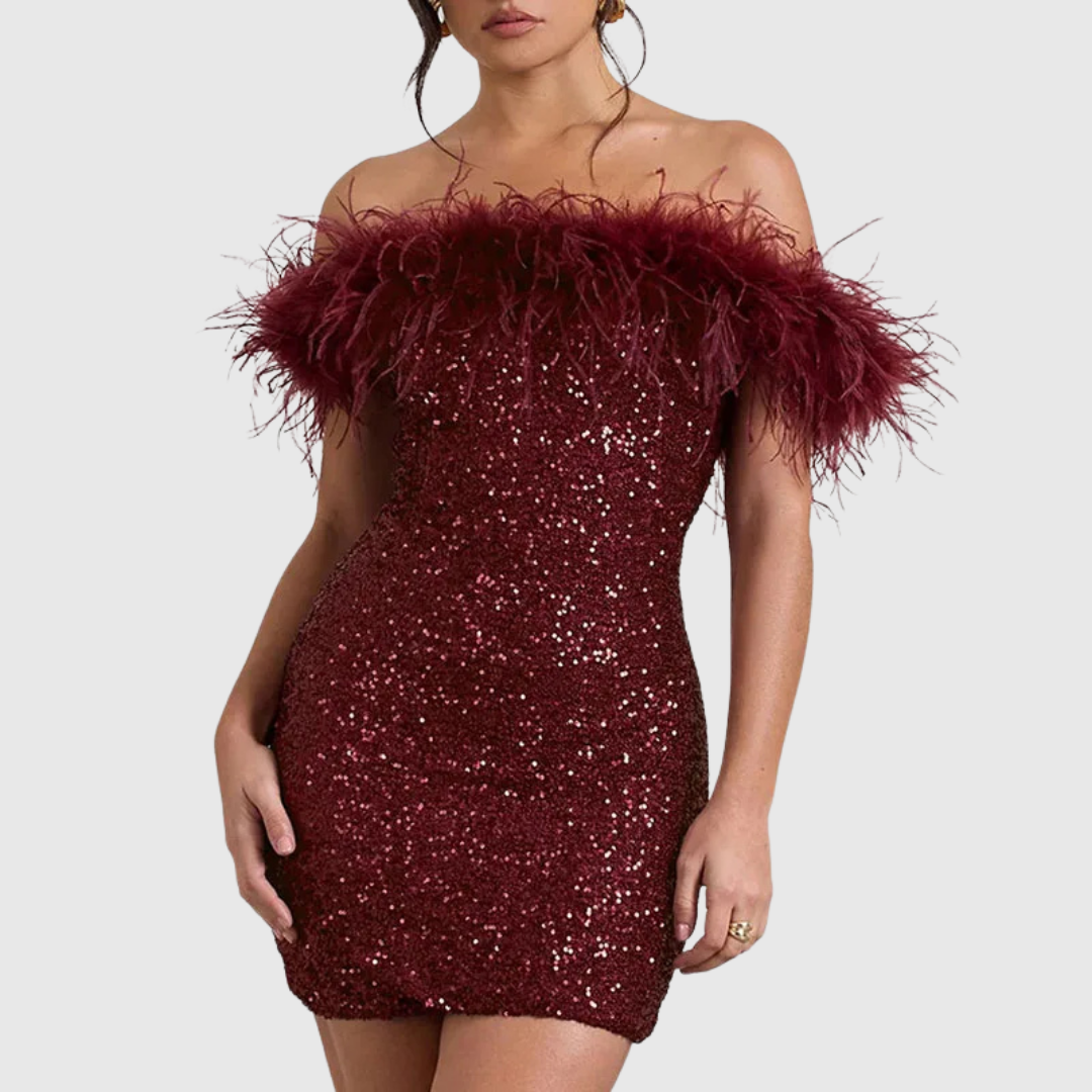 Sparkly Off Shoulder Party Dress - OutfitLondon