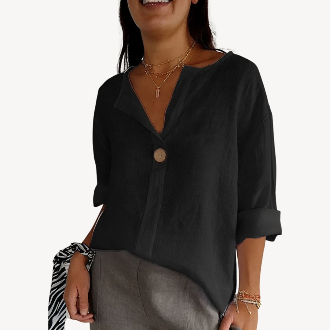 Relaxed Fit Cotton V Neck Ladies Shirt - OutfitLondon