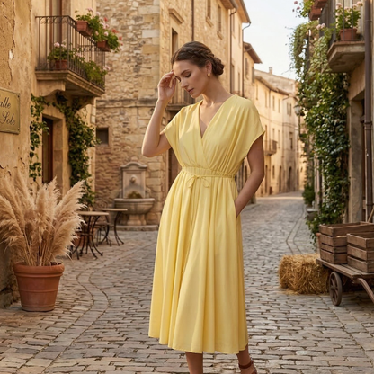 Casual Fit V Neck Floral Midi Dress for Women