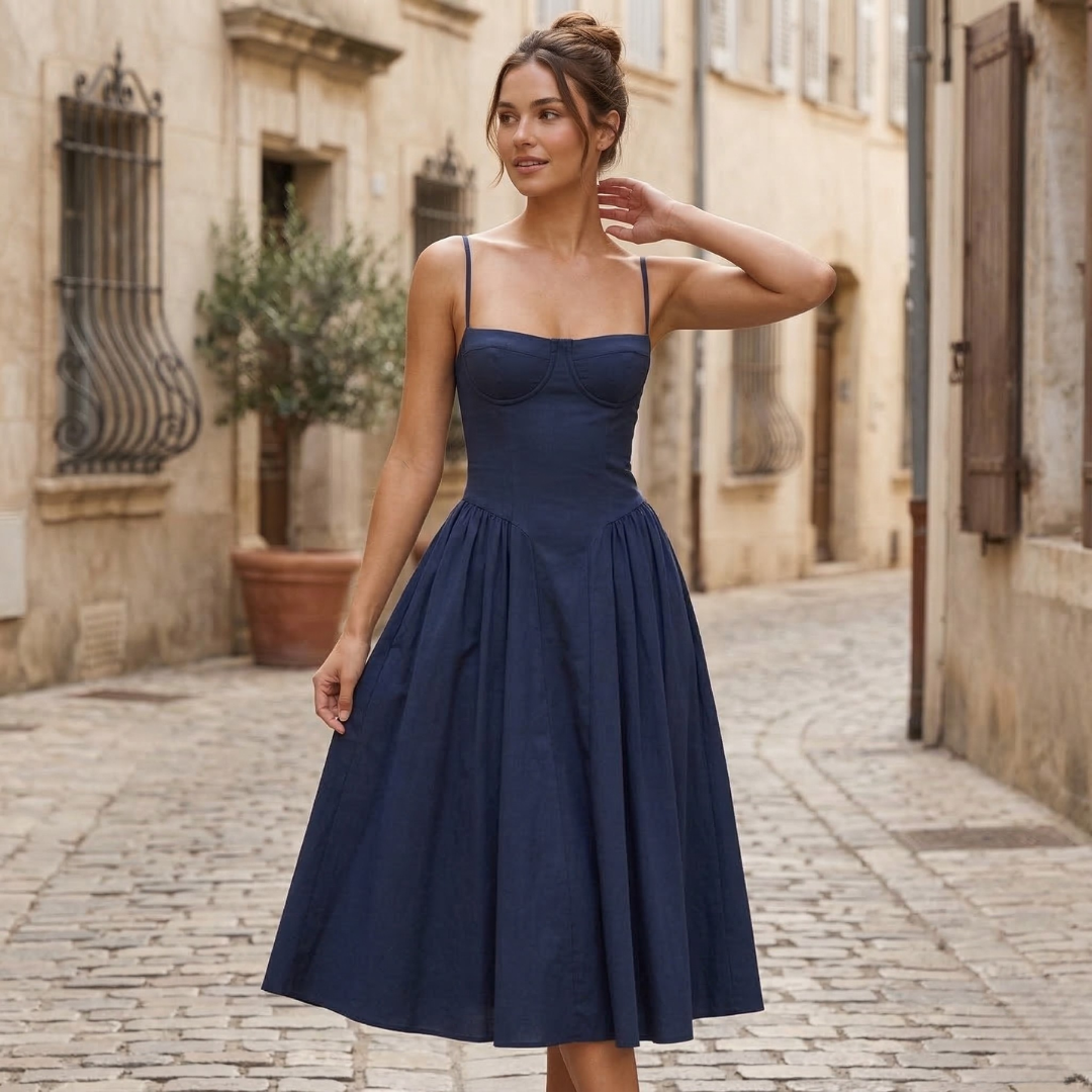 Feminine Fit Corset Waist Spaghetti Strap Dress