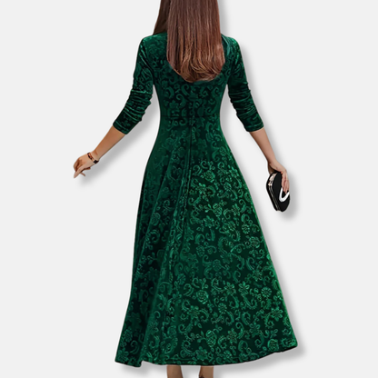 Floral A-Line Knee Length Dress with V Neck Sleeves