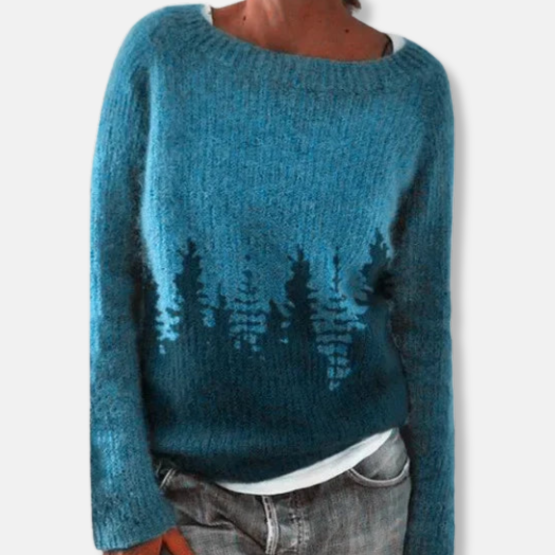Comfortable Loose Fit Sweater | Gradient Tree Pattern Sweatshirt - OutfitLondon