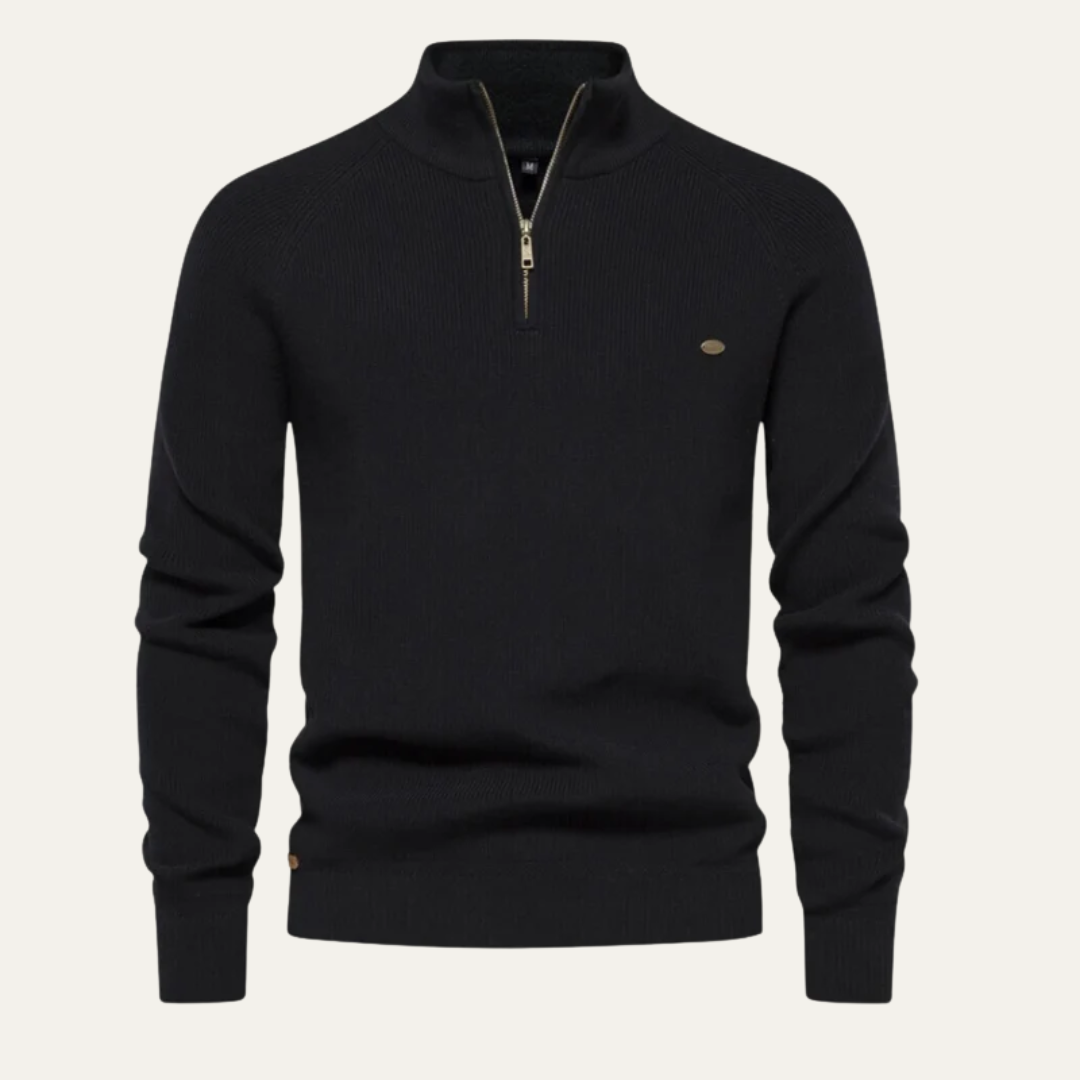 Men's Textured Crew Neck Quarter Zip Sweater