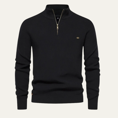 Men's Textured Crew Neck Quarter Zip Sweater
