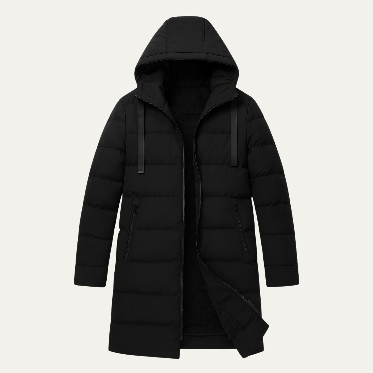 Men's Black Down Filled Long Puffer Jacket - OutfitLondon