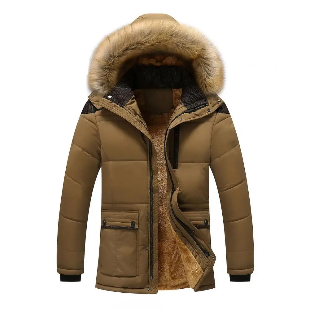Insulated Mens Padded Jacket with Faux Fur Hood