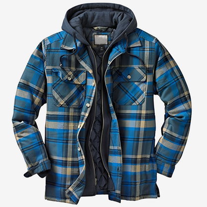 Warm Plaid Hooded Mens Jacket