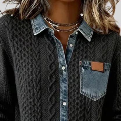 Blue Patched Cotton Button Down Shirt