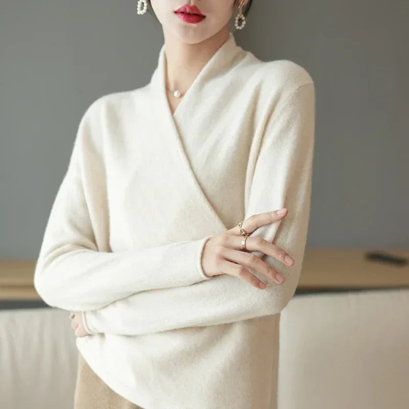 Comfortable Oversized Wrap Sweater | V Neck Long Sleeves