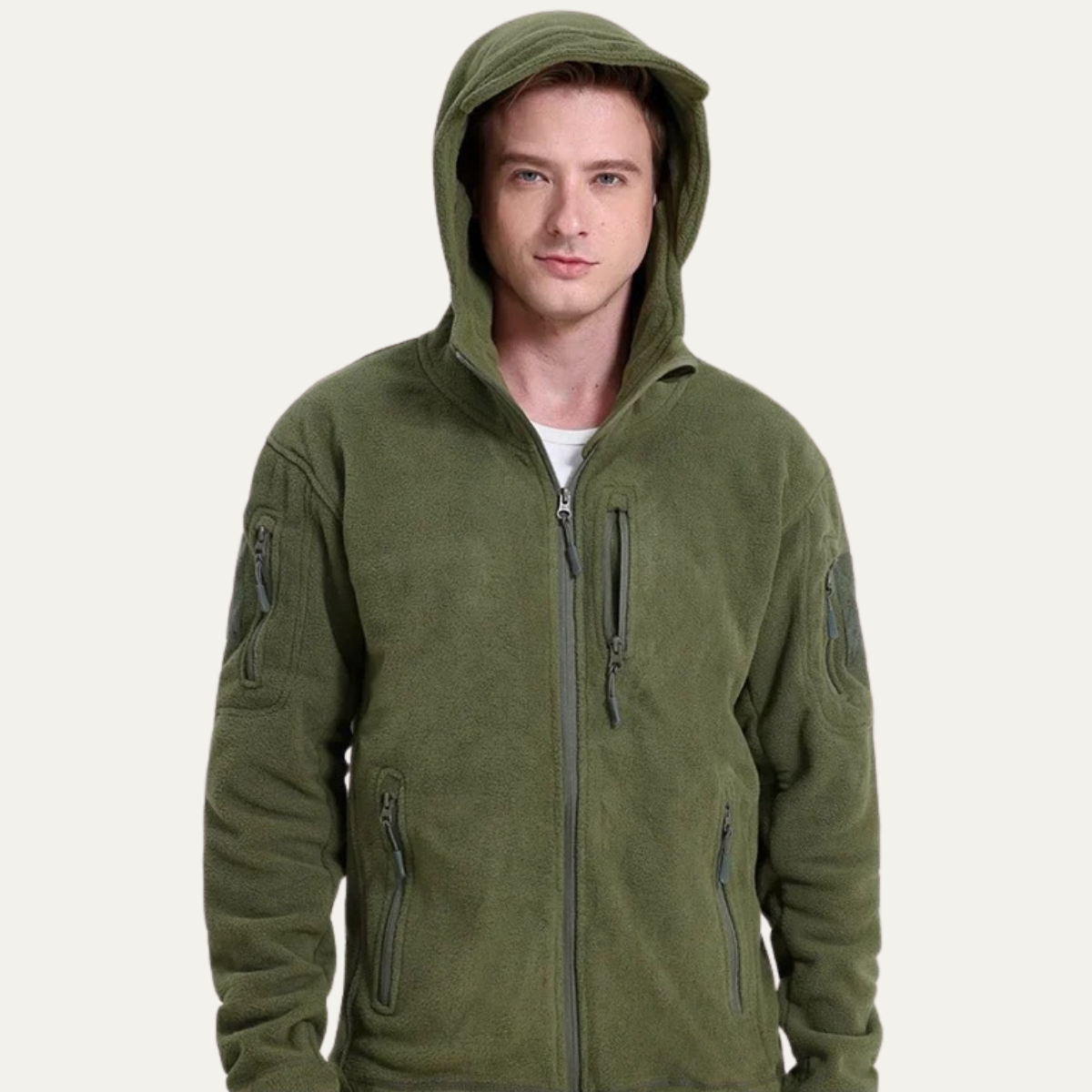Warm Fleece Hooded Jacket for Men with Multiple Pockets