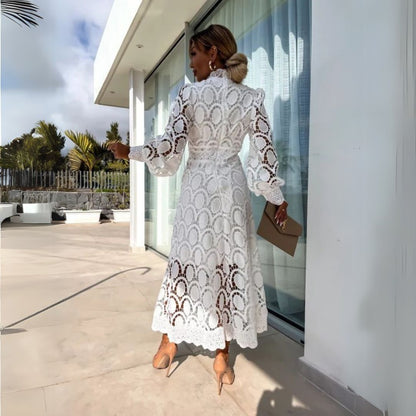 Elegant Women's Floral Midi Dress Long Sleeve