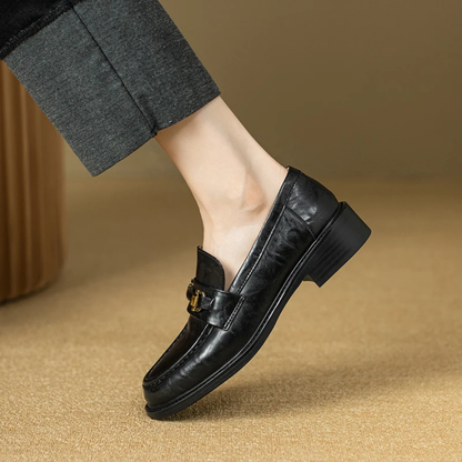 Luxury Mens Leather Slip On Dress Loafers with Metal Buckle