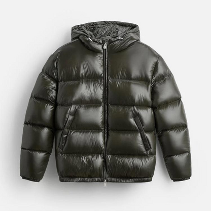 Waterproof Black Hooded Puffer Coat for Men
