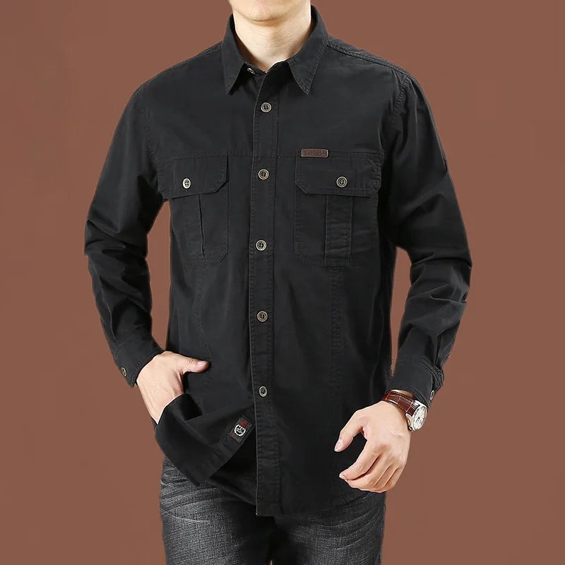 Comfortable Casual Button Down Work Shirt with Pockets - OutfitLondon