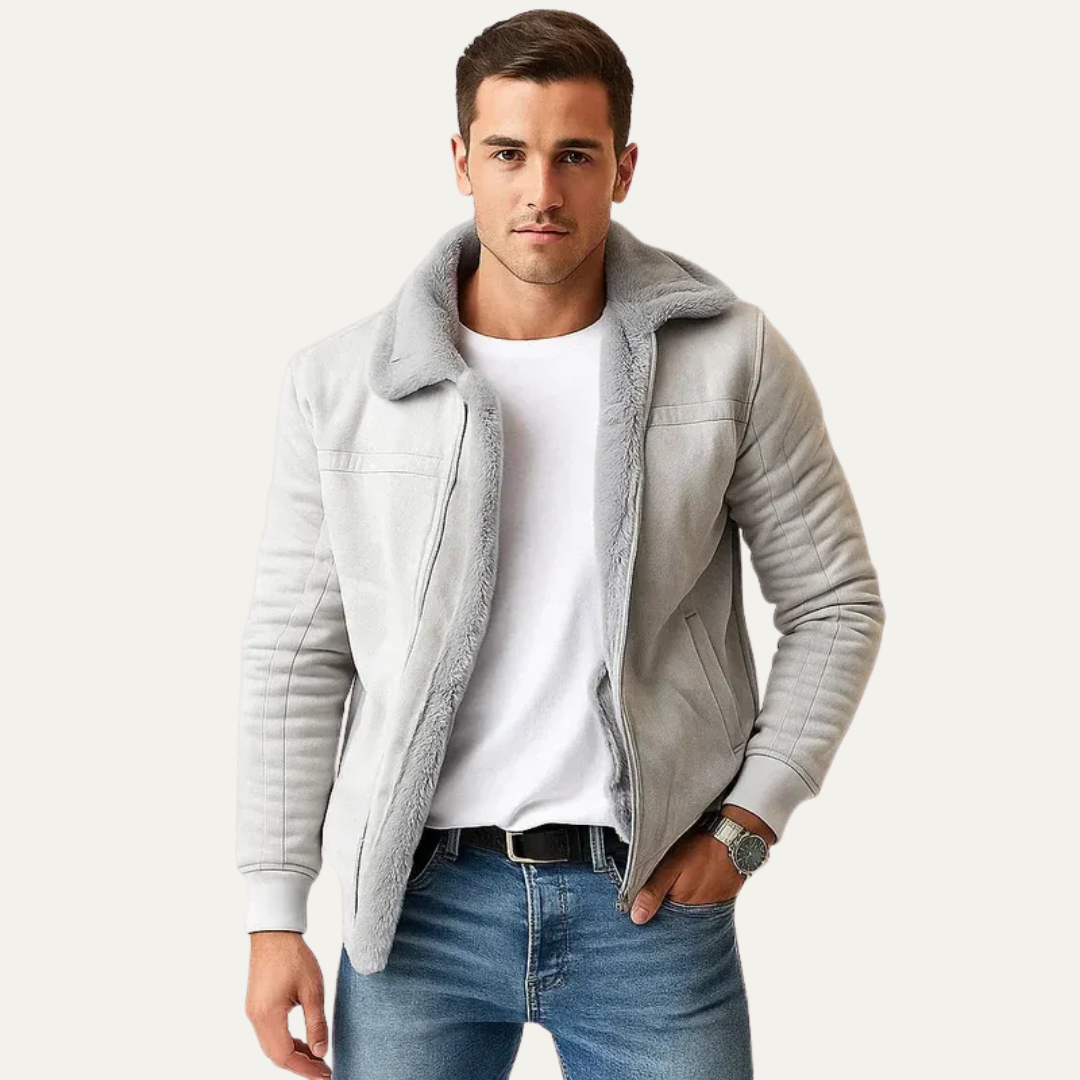Men's Faux Fur Lined Leather Aviator Jacket - OutfitLondon